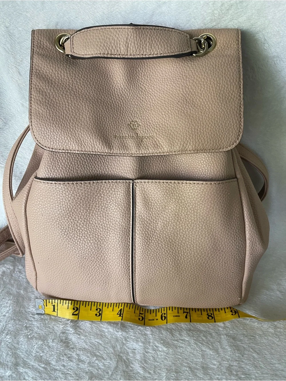 Nanette Lepore pebbled beige pink vegan leather backpack